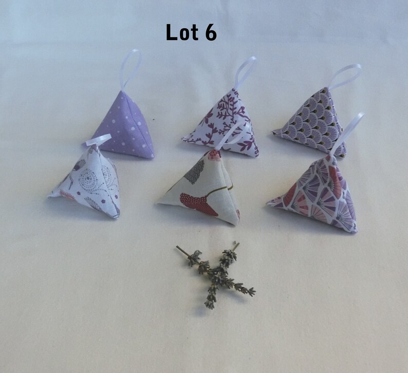 Set of 6 Berlingots of Dried Lavender Flowers, Japanese Cotton Fabric or Flowers, Wardrobe Perfume, Scented Sachet for the Home, Gift Idea Lot 6