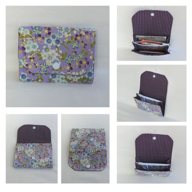 Porte Monnaie zippé à soufflets avec 2 compartiments à Document et Porte cartes, Tissu Coton, Pochette de rangement Sac à main Femme / Fille Fleur de cerisier