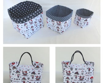 Reversible storage basket, Sea Pirates fabric basket, Empty pocket basket for bathroom accessories or Children's / Baby's room