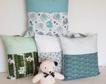 Reading/Pillow Cover or Pyjama Storage Cushion, Cotton Fabric, Square Cover 40cm x 40cm, Children's or Baby's Room Decoration, Handmade