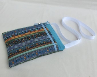 Pochette à bandoulière molletonnée, 2 poches zippées, Tissu ethnique Coton et Lin, Sac fourre tout porté épaule, 25 X 21 cm, Sacoche Femme