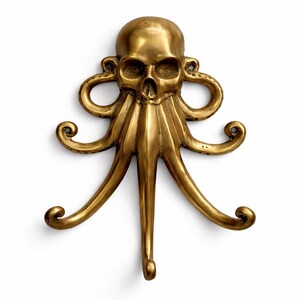 Brass octopus wall hook with skull design, kraken hook nautical coat hook decorative brass octopus hanger