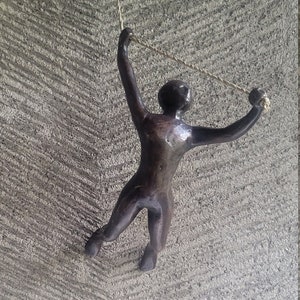 Brass climbing sculpture, #2 variation large solid bronze metal wall decor sculpture. Athlete figurine , jumping man