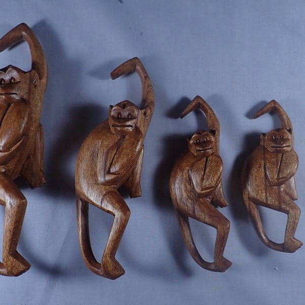Affe Skulptur, Mönchfamilie, handgeschnitztes Holz