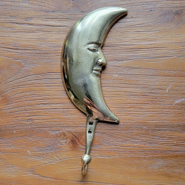 Crescent moon brass hook. Hand Cast Brass Hook