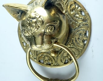 Antique Hindu cat towel ring, drawer pull