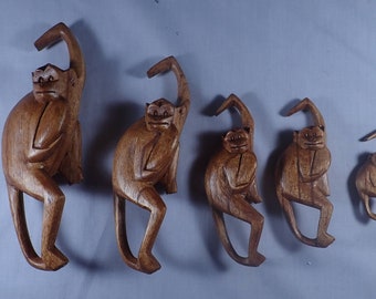 Affe Skulptur, Mönchfamilie, handgeschnitztes Holz