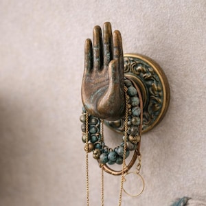 Solid Brass Hand Wall Hook, Boho Coat Hook, Towel & Robe Hanger, Jewelry Holder, Statement Sculpture Decor (Size #6)