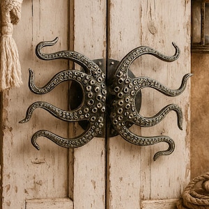 Brass Octopus Tentacles Door Handle – Coastal Nautical Beach House Double Door Entry Pull Hardware