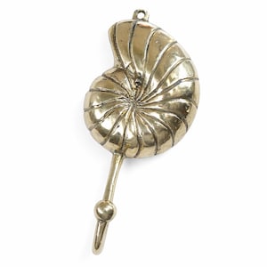 Brass Conch Shell Wall Hook, Nautical Coastal Bathroom Decor, Recycled Metal Hanger