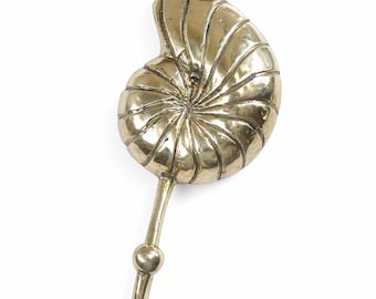 Brass Conch Shell Wall Hook, Nautical Coastal Bathroom Decor, Recycled Metal Hanger