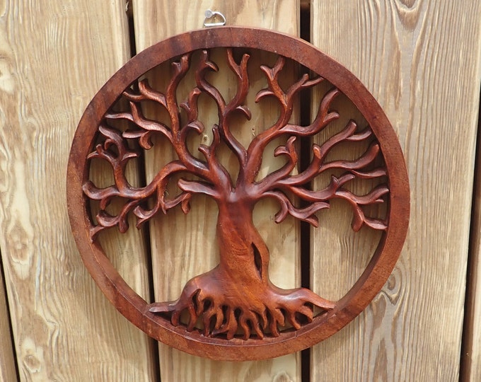Tree of Life Wood Carving Yggdrasil Carved in Oak Wood Norse Celtic