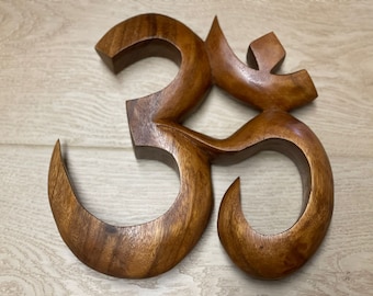 Wooden hand carved wood Om symbol 3 sizes