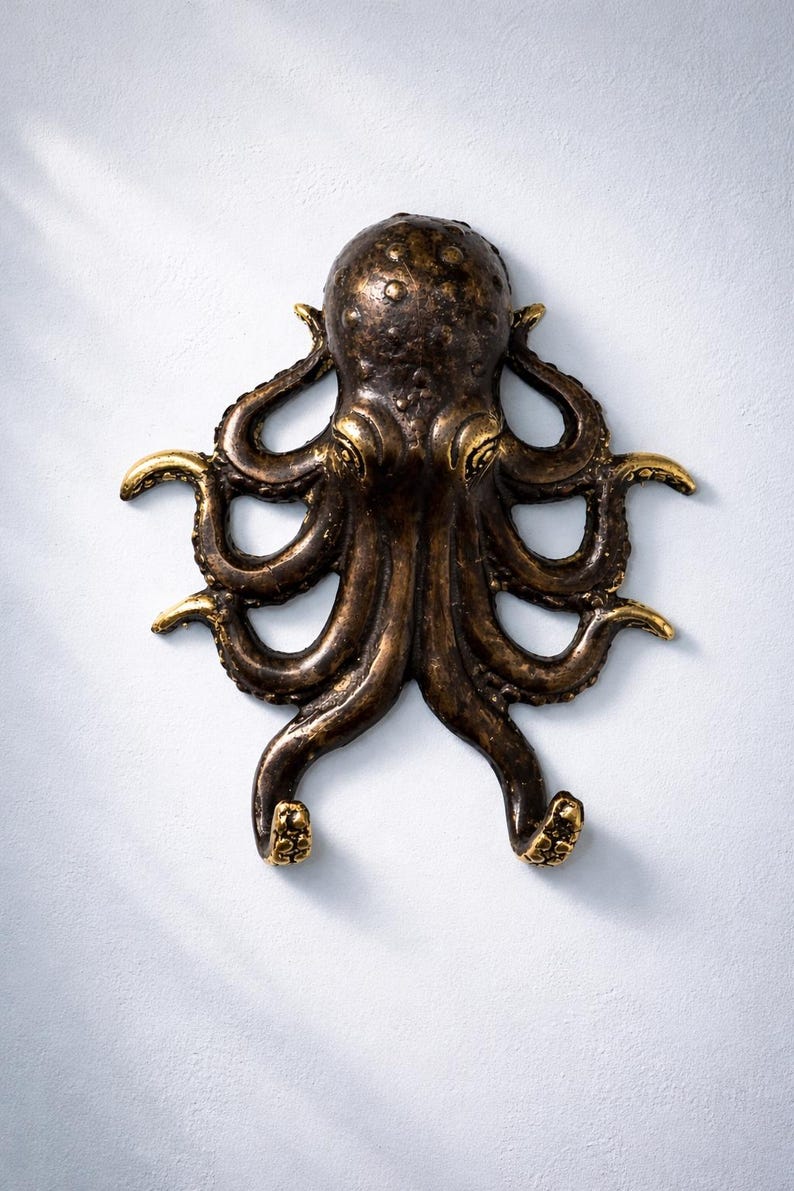 Decorative brass octopus hook ocean animal wall hook for bathroom towel or coat