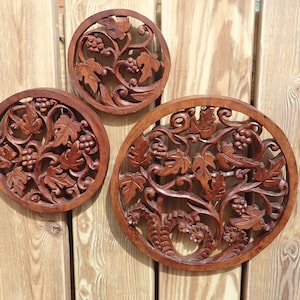 Wood carved grape vine medallion, beautiful hand carved