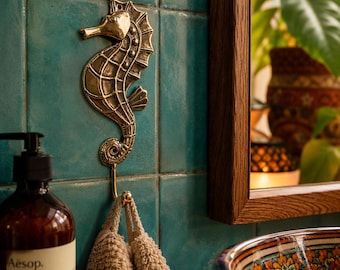 Brass Seahorse Wall Hook | Coastal Beach House Decor | Seahorse Hook | Nautical Coat Hook | Mermaid Curtain Hook | Housewarming Gift