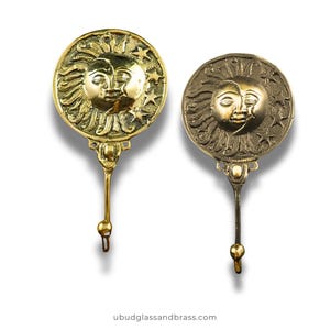 Gancho de pared de latón con forma de sol, gancho de pared pequeño celestial, gancho para toalla con cara de sol y luna, gancho para llaves, soporte para joyas, decoración bohemia para habitación infantil.