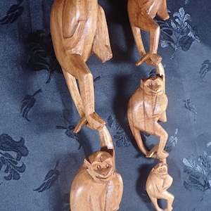 Affe Skulptur, Mönchfamilie, handgeschnitztes Holz Bild 6