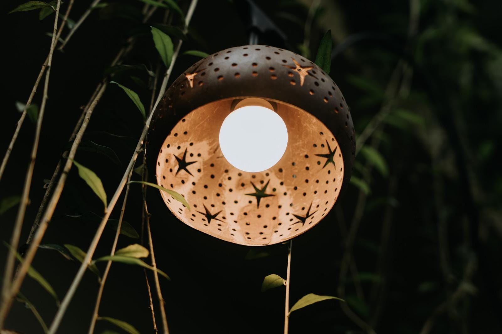Set of 8 Hand Carved Coconut Shell Lamp Shades, Tropical Outdoor