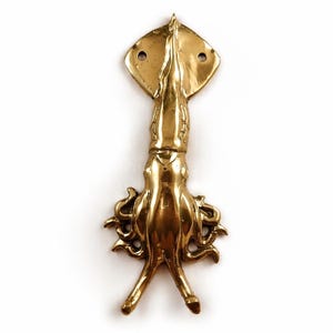Brass squid wall hook coastal decor, octopus tentacle hook nautical bathroom towel hanger sea life wall decor