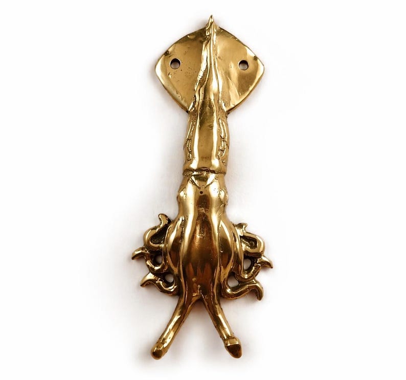 Brass squid wall hook coastal decor, octopus tentacle hook nautical bathroom towel hanger sea life wall decor
