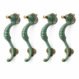 Seahorse Cabinet Pull Set, Brass Drawer Pulls, Coastal Nautical Hardware, Beach House Knobs, 4pc 8pc