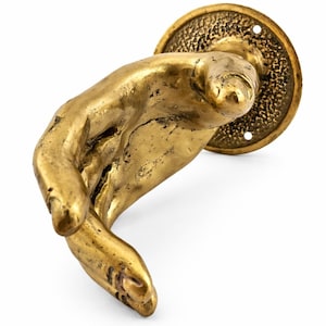 Handshake Door Handle Pull – Brass Hand Wall Sculpture, Left or Right Wall Mount