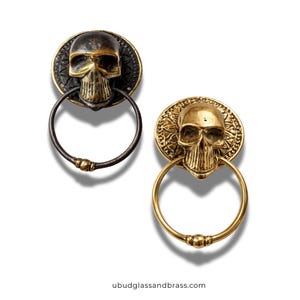 Skull Ring Drawer Pull, Brass Skull Cabinet Hardware, Gothic Cabinet Pull, Dark Academia Decor