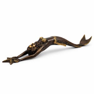 Brass Mermaid Door Handle Pull, Coastal Nautical Entry Hardware