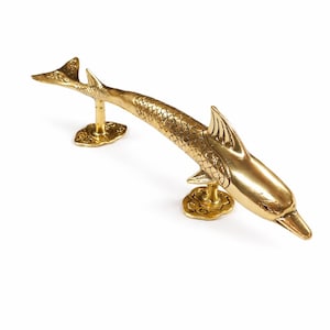 Brass Dolphin Door Handle – Vintage Entry Door Pull, Mermaid Nautical Hardware
