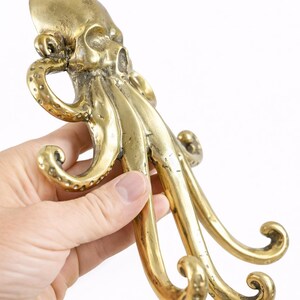 Side view brass octopus hook, kraken coat hook decorative nautical brass wall hanger