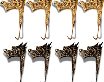 4 Brass Chinese Dragon Hooks – Dark Academia Feng Shui Decor, Coat & Towel Hook Set