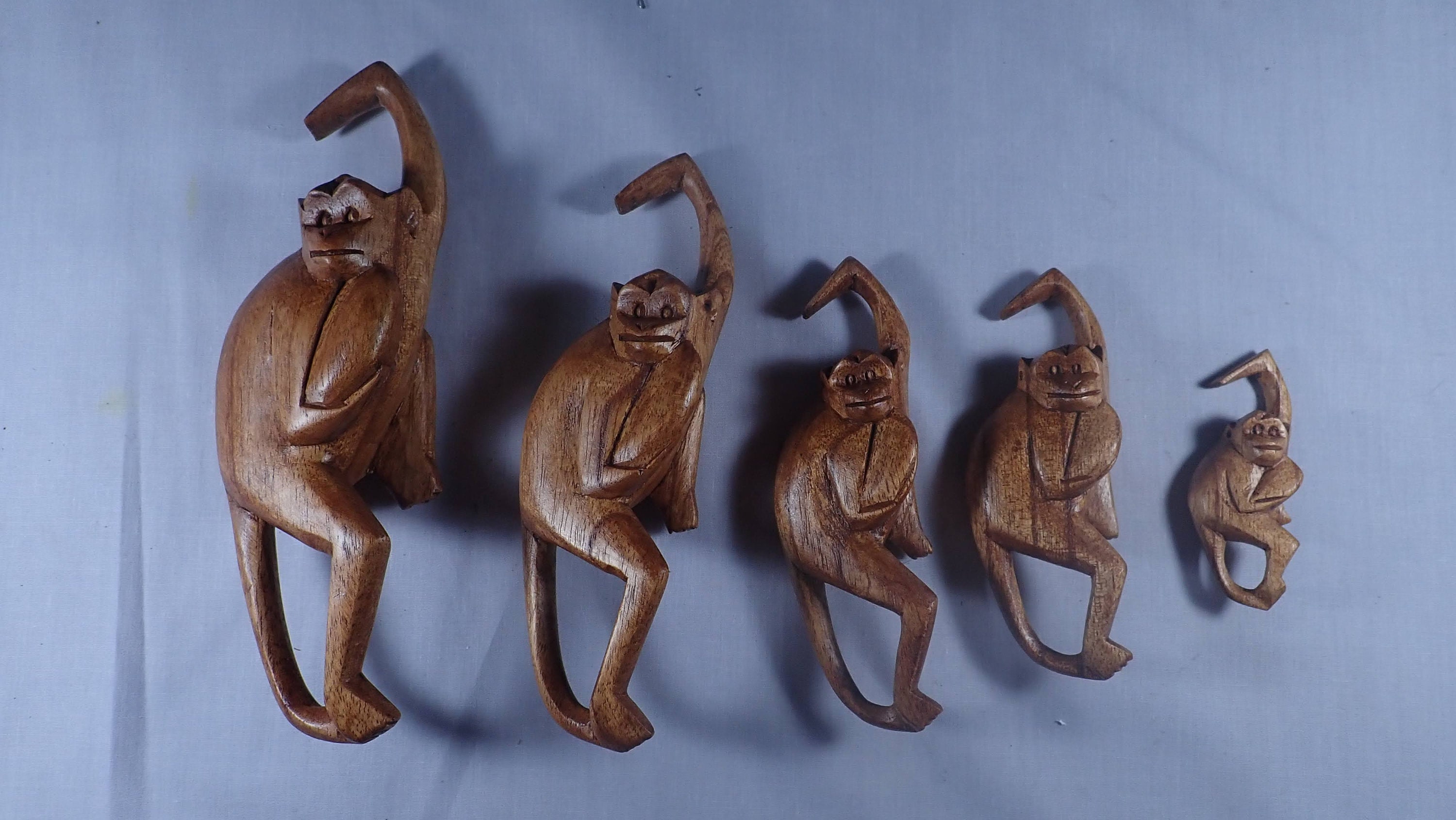 Monkey Sculpture Monkfamily Hand Carved Wood Customizeable Etsy Hong Kong