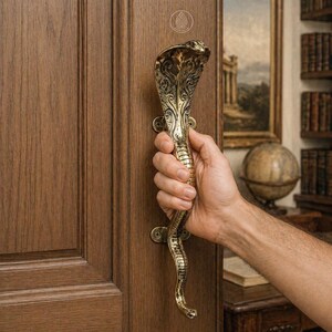Puxador de porta em forma de cobra, em latão maciço — Decoração gótica estilo academia escura, ferragens de destaque em latão antigo, presente de boas-vindas