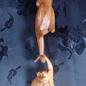 Affe Skulptur, Mönchfamilie, handgeschnitztes Holz Bild 3