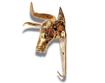 Vintage-Wandhaken in Form eines Stierkopfes aus Messing – Rustikale Landhausdeko