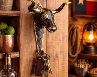 Brass Bull Head Wall Hook - Rustic Farmhouse Decor - Animal Towel Hanger