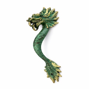 Green patina dragon door handle solid brass dragon door pull finish