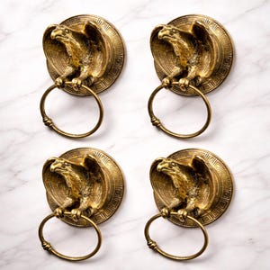 Set of 4 Brass Eagle Drawer Pulls, Vintage Animal Furniture, Dresser Handles, Door Knocker