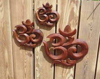 Wooden hand carved Om symbol 3 sizes