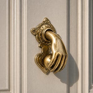 Door Knocker Brass Fist and Ball, Hand Door Knocker — Front Door Decor, Vintage Housewarming Gift, Unique Antique Brass Hardware