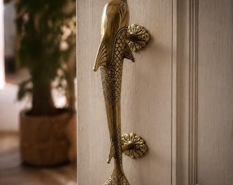 Poignée de porte dauphin, poignée sirène hippocampe — matériel nautique en laiton, décoration de maison de plage, cadeau de pendaison de crémaillère côtière, entrée vintage