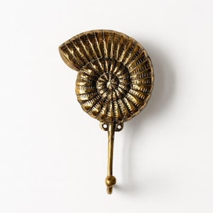 Brass Ammonite Fossil Wall Hook, Coastal Nautical Shell Towel Hanger