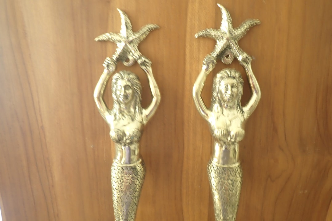 Mermaid Entry Door Handle, Door Pull Solid Bronze Mermaid Door Handle