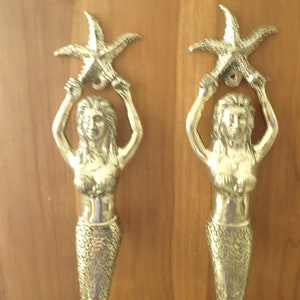 Mermaid  entry door handle, door pull solid bronze mermaid door handle. Mermaid Door Pull star above head
