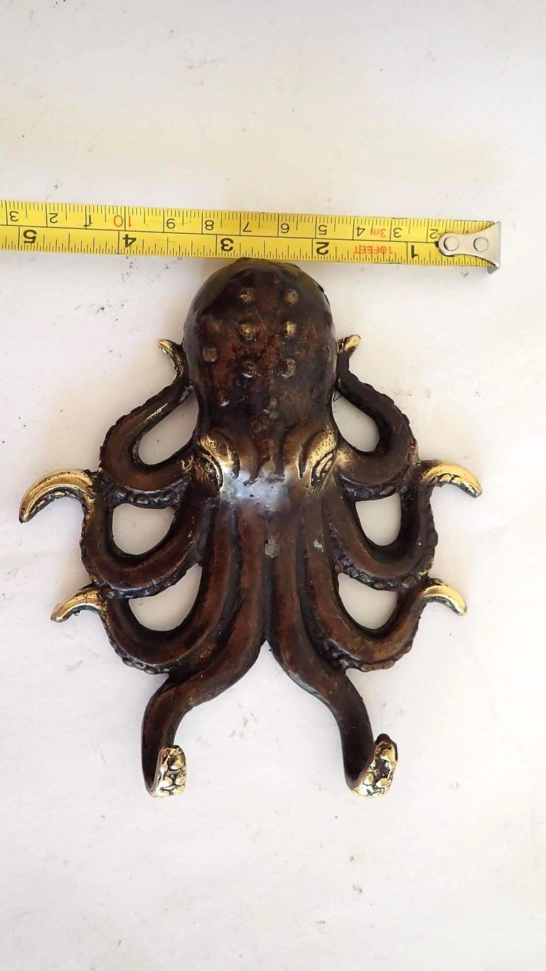 Top view measurement of octopus hook brass nautical wall hook decor