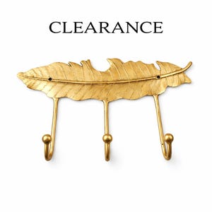 Brass Feather Wall Hook Rack – 3 Hooks, Boho Entryway Decor