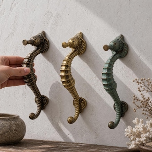 Seahorse Door Pull Solid Brass Nautical Handle Coastal Hardware Beach House Entry Decor Mermaid Style