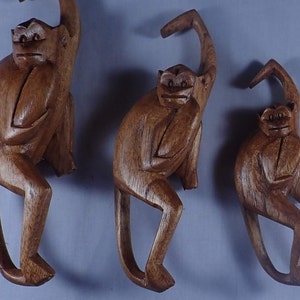 Affe Skulptur, Mönchfamilie, handgeschnitztes Holz Bild 2