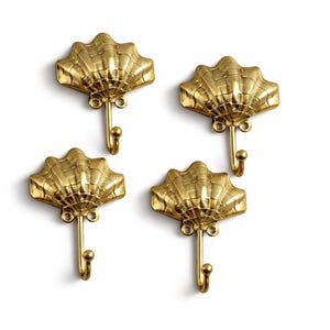 Brass Shell Wall Hook Set – Coastal Bathroom Decor, Gold or Antique Finish